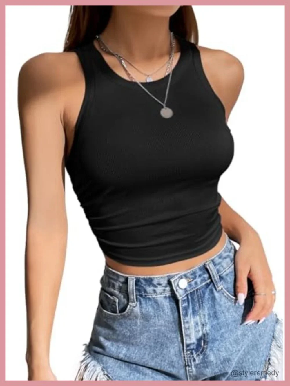 Rib-Knit Crop Tank Top Sleeveless Racerback Casual Basic Shirt